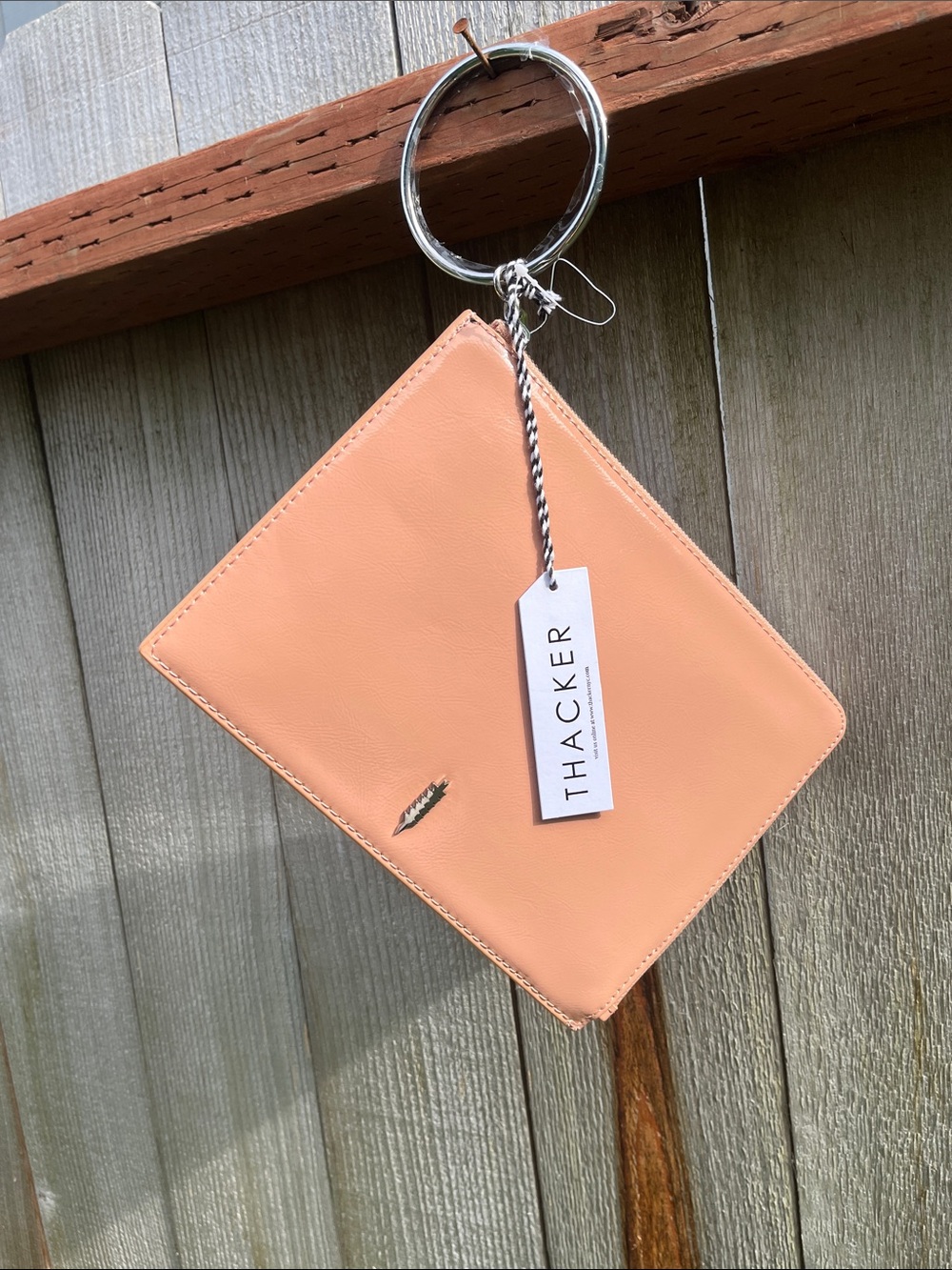 Thacker Peach Leather Wristlet with Silver Ring Handle